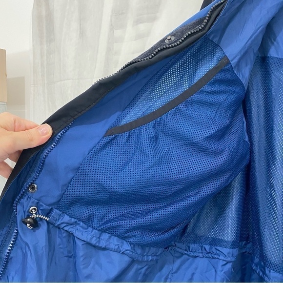 Columbia Mens Size Medium Blue Black Core Zip Jacket Hooded Windbreaker Pockets - Picture 14 of 16